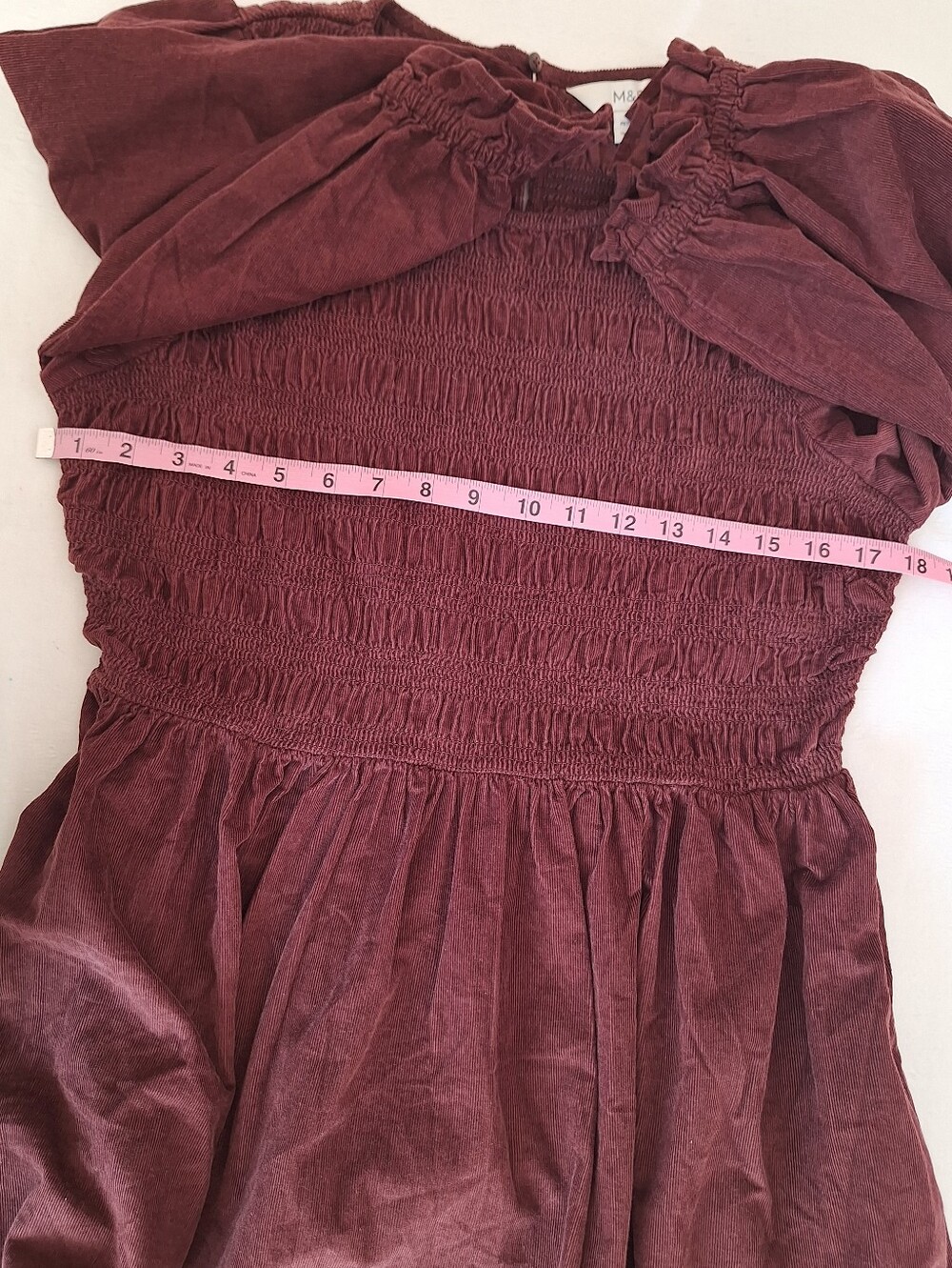 NWOT M&S Smocked Bodice Long Sleeve Midi Dress in Burgundy - Picture 6 of 10